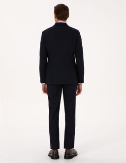 Lacivert Ex. Slim Fit _izgili Kruvaze Tak_m Elbise