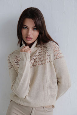 10294 Свитер с ажурной кокеткой бежевый - Martichelli фото 20