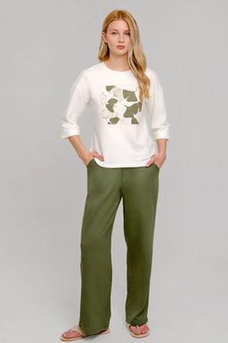 Арт. 10807 Пижама с брюками 44-52 (5 шт) Цвет:верх-молочный,низ-полынь