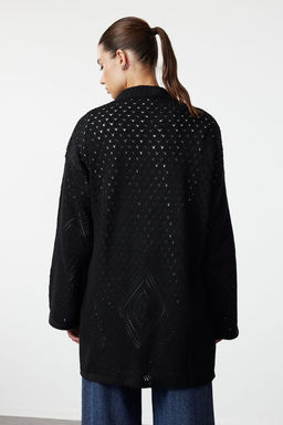 Siyah Genis Kal?p Midi Ajurlu/Delikli Triko H?rka TWOAW24HI00331