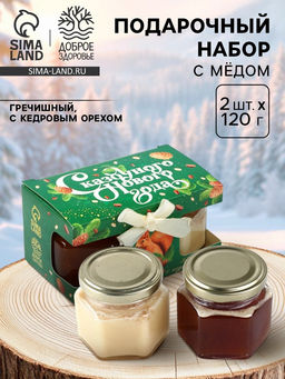 Подарочный набор с мёдом Сказочного Нового года: гречишный мёд, крем-мёд с кедровым орехом