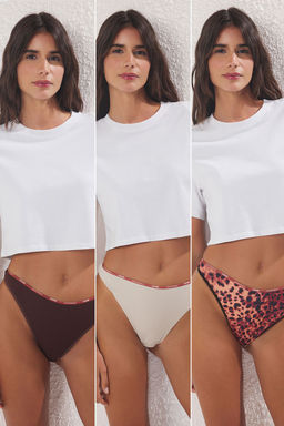 Trendyolmilla Siyah-Beyaz-Leopar 3lu Paket Sloganl? Fitilli Tanga Orme Kulot THMSS25KU00031