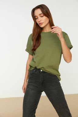 TRENDYOLMILLA Beyaz %100 Pamuk Bisiklet Yaka Oversize/Genis Kal?p Orme T-Shirt TWOSS20TS0134  фото 23