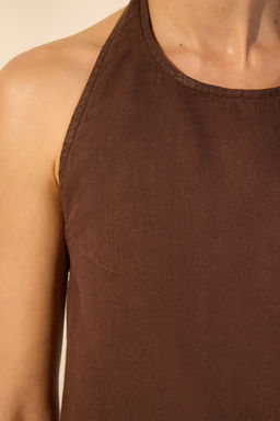 Kahverengi %100 Keten Halter Yaka Bluz TWOSS25BZ00459 - Trendyolmilla фото 3