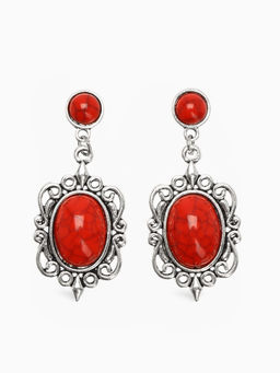 Серьги Ажур капля винтаж, красные в чернённом серебре