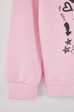 Ac?k Pembe Pamuklu Slogan Bask?l? Bisiklet Yaka Oversize Orme K?z Cocuk Sweatshirt TKDAW26SW00036 - Trendyolmilla фото 4