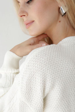 Белый джемпер с косами из хлопка и шерсти мериноса - Martichelli фото 5