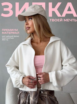 K13389 Толстовка из флиса на молнии БЕЛЫЙ