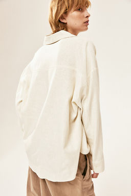 Camisa cargo oversize en mezcla de lino - H&m фото 3