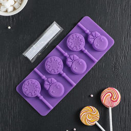 Форма для леденцов Доляна Улыбка, силикон, 25?9.5 см, 5 ячеек, с палочками, МИКС