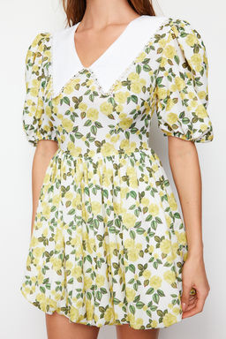 Sar? Yaka Detayl? Balon Form Super Mini Dokuma Elbise TWOSS24EL00817