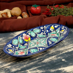 Селёдочница узбекская Риштанская Керамика, 24 см, синяя, МИКС