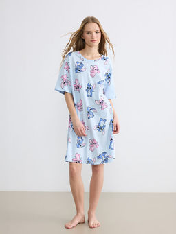 Bisiklet Yaka Stitch ve Angel Bask?l? Kad?n Gecelik