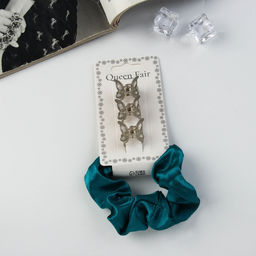 Цена за 2 шт. Набор для волос «Джеси», резинка 7 см, 3 крабика 2 см, зелёный