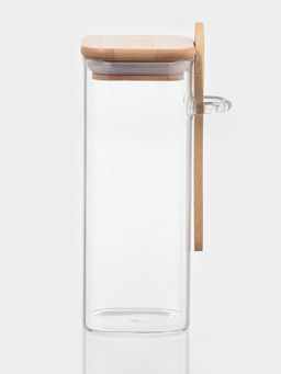 Банка для сыпучих BellaTenero «Эко», 420 мл, 8×6×16.8 см, с бамбуковой крышкой и ложкой, прозрачная