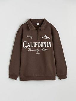 California Bask?l? Polo Yaka Erkek ?ocuk Kal?n Sweatshirt