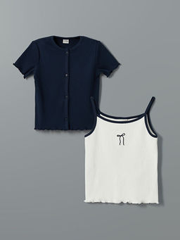 Bisiklet Yaka K?z ?ocuk Crop Ti??rt ve Atlet