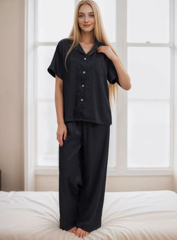 K12527 Костюм домашний: рубашка и брюки ЧЕРНЫЙ