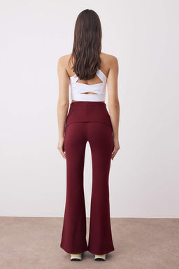 Bordo F?rcal? Soft Kumas Bel Katlama Detayl? Flare/Ispanyol Paca Yoga Orme Spor Tayt THMAW26TY00001