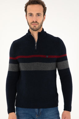 U. S. Polo Assn / Мужской темно-синий трикотажный свитер с высоким воротником - U.s. polo assn фото 3