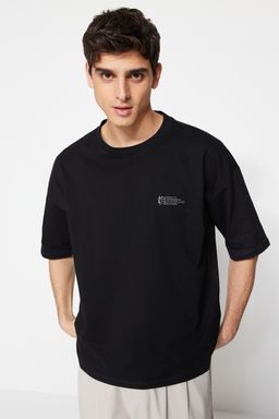Siyah Oversize %100 Pamuklu Minimal Yaz? Bask?l? T-Shirt TMNSS23TS00084