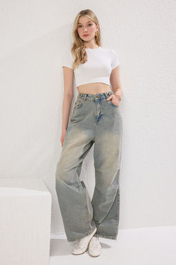 Mavi Dikis Detayl? Soluk Efekt Yuksek Bel Loose Baggy Jeans TWOSS25JE00184 - Trendyolmilla фото 2