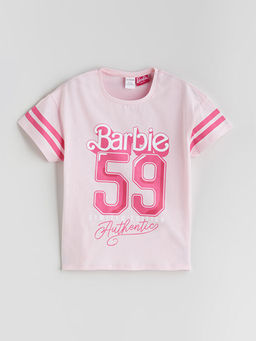 Bisiklet Yaka Barbie Bask?l? K?z ?ocuk Ti??rt