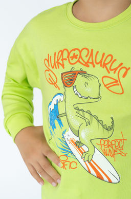 Пижама детская салатовая динозавр на скейте