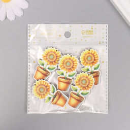 Цена за 10 шт. Декор для творчества дерево Подсолнух в горшке, 4.6?2.5?0.3 см