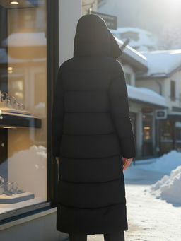 Пальто зимнее утепленное с капюшоном женское черного цвета 7729Ch - Visdeer фото 24