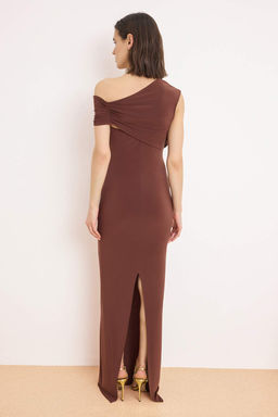 Petrol Buzgu / Drape Detayl? Saten Maxi Abiye & Mezuniyet Elbisesi TPRSS26AE00016 - Trendyolmilla фото 8