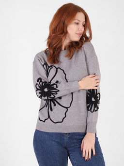 Джемпер серый женский с аппликацией - Almond фото 3