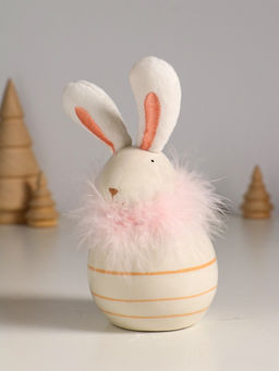 Фигурка керамика, текстиль Зайчик с пухом, круглый, 7.4?7.4?15.5 см