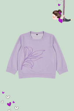 Lila K?z Cocuk Mevsimlik-Ince Cicek Desenli Orme Sweatshirt TKDAW25SW00001