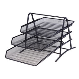 Лоток для бумаг горизонтальный, металлическая сетка, 3 отделения, чёрный