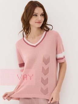 Джемпер женский 5231-41347. 36555/9839/2095 пудра/тёмная пудра/белый