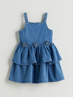 ?i?ek Aplikeli K?z ?ocuk Jean Elbise