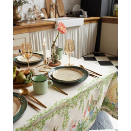 Скатерть «Этель. Акварельные зайцы», 110×147 см, 100% хлопок, саржа 190 г/м²