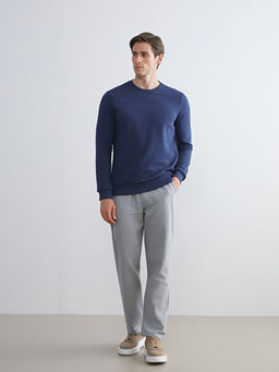 Bisiklet Yaka Bask?l? Erkek Kal?n Sweatshirt