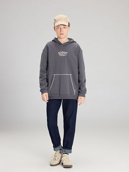 Kap??onlu Bask?l? Erkek ?ocuk Sweatshirt