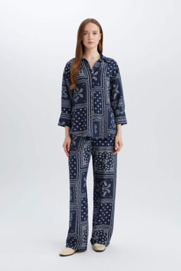 Rahat Pantolon Wide Leg Genis Bol Paca Desenli Yuksel Bel - Defacto фото 4