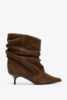 RUFFLED SPLIT SUEDE ANKLE BOOTS