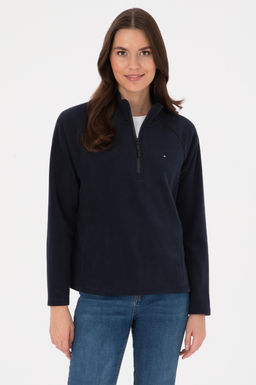 Kad_n Lacivert Fermuarl_ Dik Yaka Polar Sweatshirt