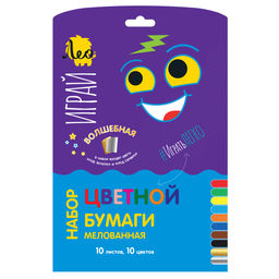 Лео Играй Цветная бумага (+золото и серебро), односторонняя, мелованная LPCP-08 115 г/м2 A4 21 х 28.5 см 10 л. 10 цв