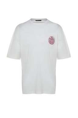 TRENDYOL MAN Ekru Unisex Oversize/Genis Kesim Etnik S?rt Bask?l? %100 Pamuklu T-shirt TMNSS23TS00212 - Trendyolmilla фото 13
