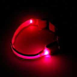 Ошейник с подсветкой Двойная полоса размер S, ОШ 35-43 х 2,5 см 3 режима свечения розовый - Пижон фото 4