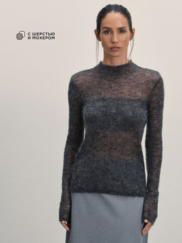 Вязаный шерстяной лонгслив с мохером в составе / Zarina  фото 8