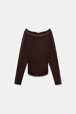 CAMISETA TACHAS MANGA LARGA / Marr?n oscuro - Zara фото 5