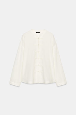 CAMISA OVERSIZE ALAMARES CON LINO / Blanco - Zara фото 8
