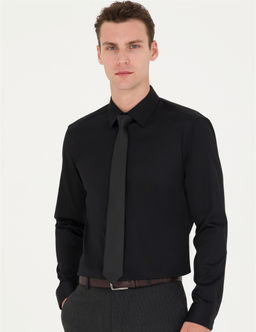 Siyah Slim Fit Uzun Kollu Basic G_mlek